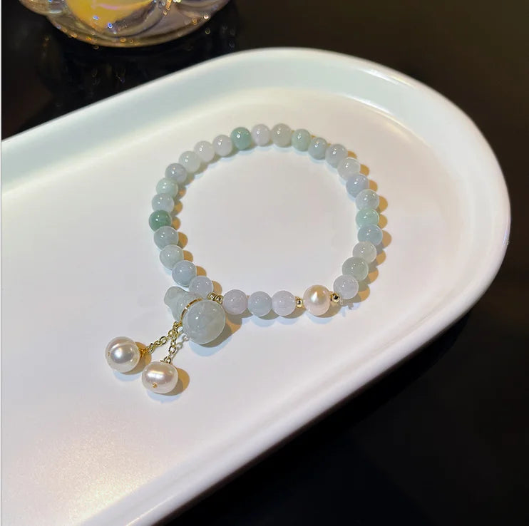 2021 Ins Fashion Trendy Chalcedony Light Green Jade Beaded Gourd Charm Pendant Bracelets for Women Ladies