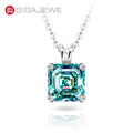 GIGAJEWE 7mm 2.0ct Cyan Color Asscher Cut Moissanite Silver 925 Plated with 18k Gold Pendant Necklace for Women Gift