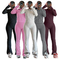 Autumn New Arrival Women Solid Color Casual Tracksuit Zippers Long Sleeve Hooded Top Long Pant Women Yoga Wear Set