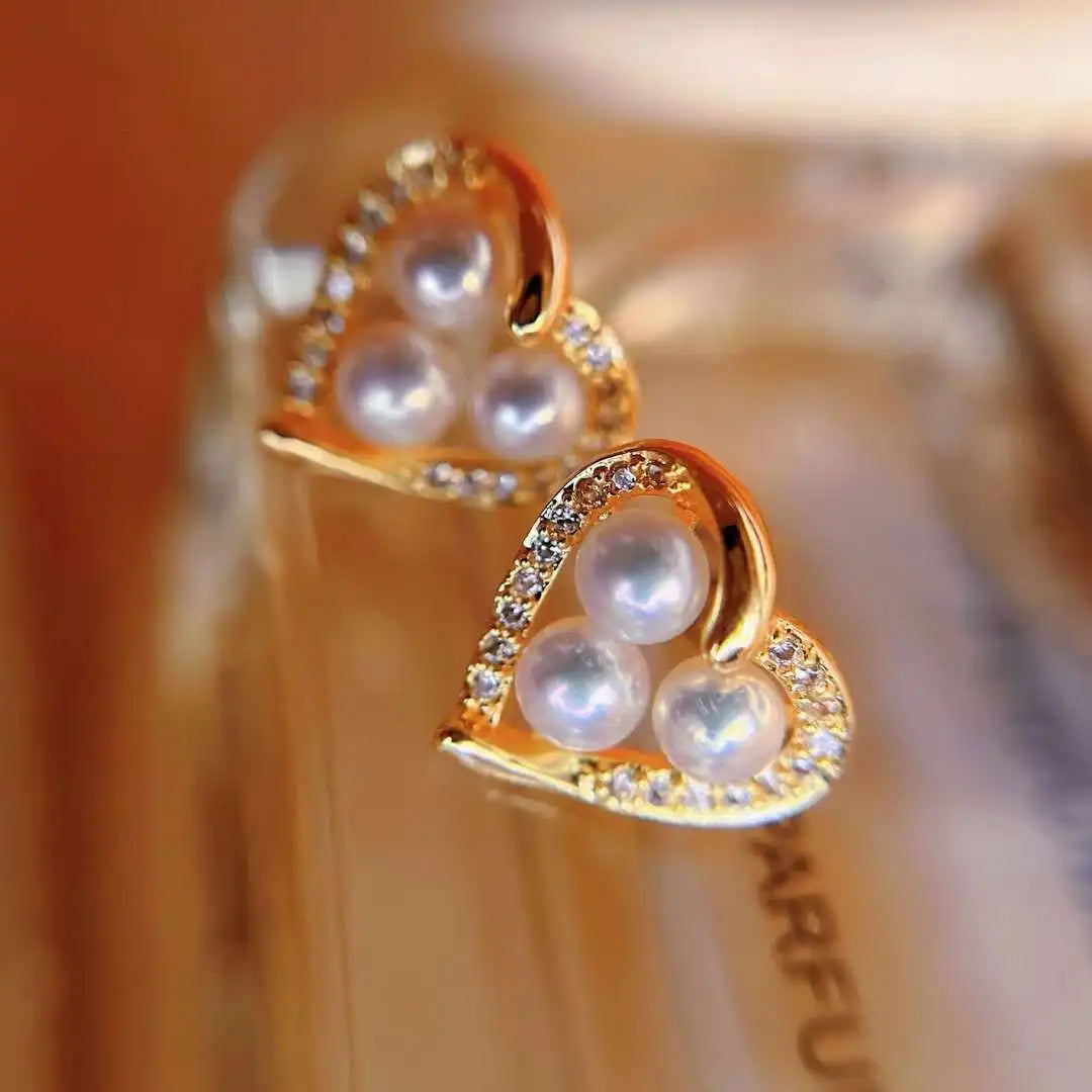Hypoallergenic 4-5MM Natural Freshwater Multi-Bead Love Stud Earrings Premium Quality Pearl Jewelry