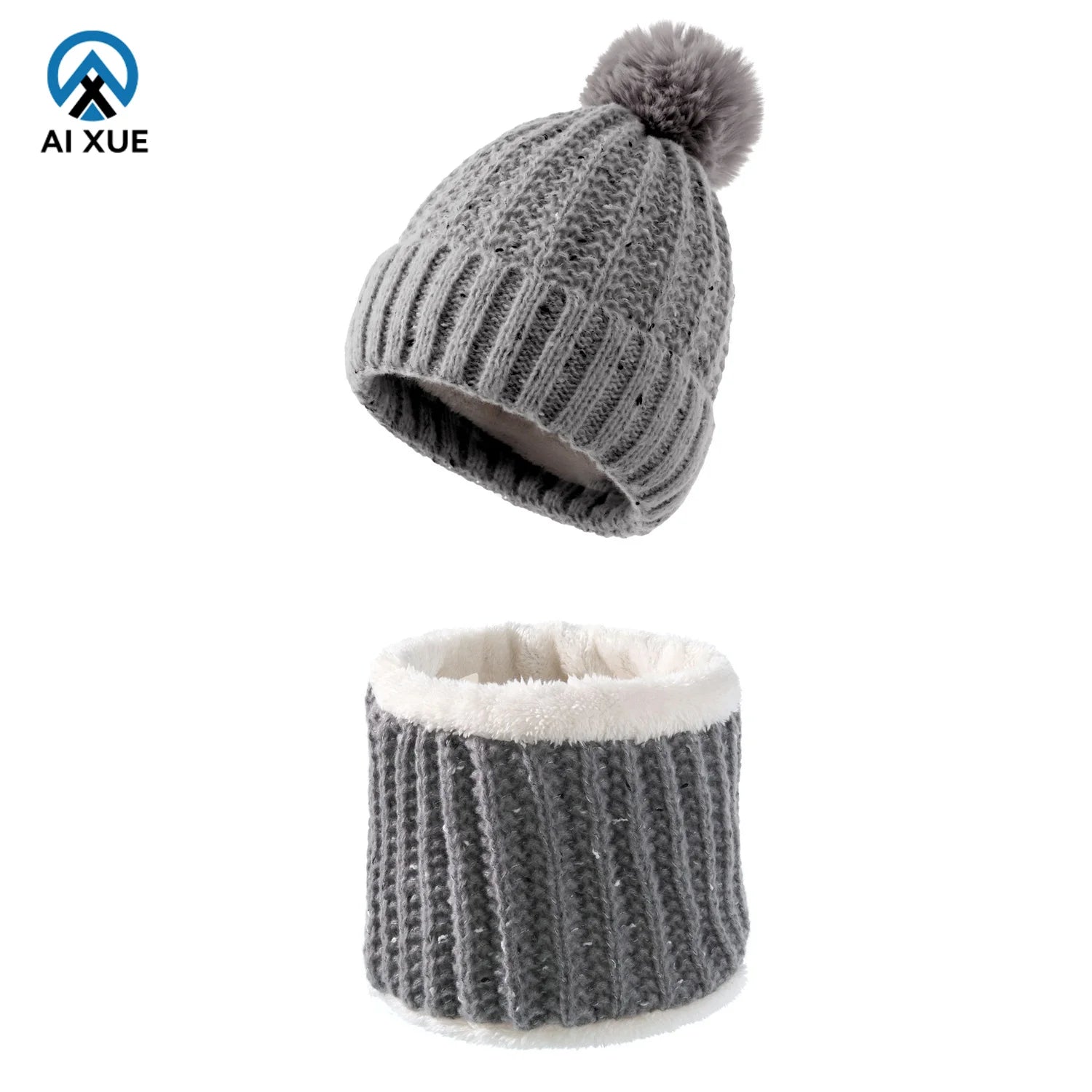 Custom Logo Winter Beanie Set for Women Warm Knitted Pom Pom Hat with Embroidered Character Pattern for Travel