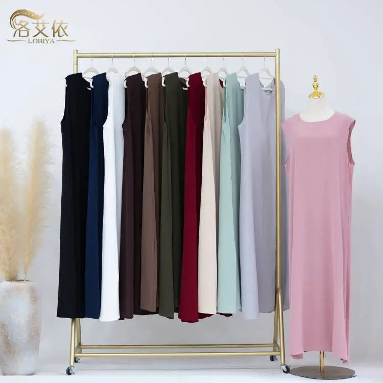 Muslim Islamic Clothing Dubai Daily Solid Color Bottom Tank Casual Inner Sleeveless Dress for Womens