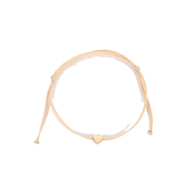 AA00873 Handmade Alloy Love Heart Shape Charm Bracelet Thin Rope Thread String Bracelets for Men Women Couples