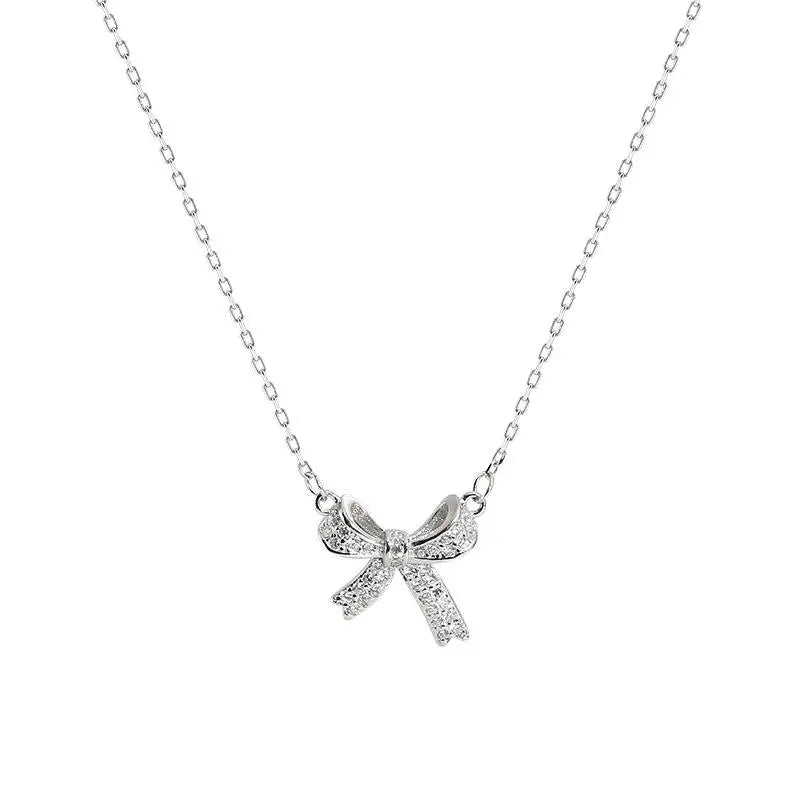 Fashion Necklace Statement Jewelry 925 Sterling Silver Women Luxury Bow Necklace  Design Diamond Necklace for Women