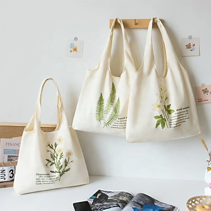 Custom Logo Shopping Cotton Canvas Print Tote Bags Support Custom Inner or Outside Pockets Recycled Cotton Canvas Bag