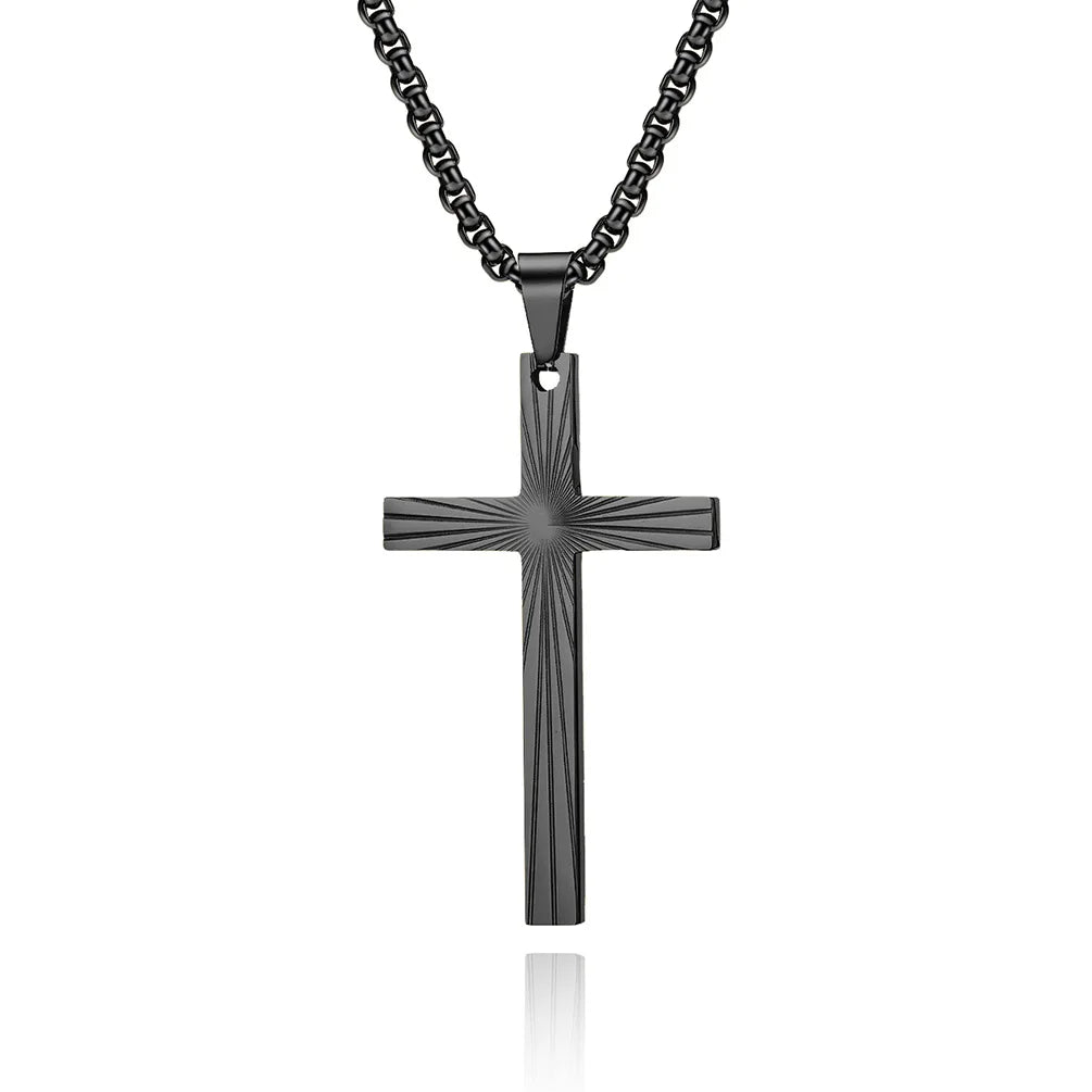 New Unique Simple Design Titanium Stainless Steel Cross Pendant Necklace Men DZ386