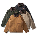 High Quality Men's Vintage Wool Winter Coat American Style Canvas Jacket Unique Corduroy Collar Pattern Decoration for