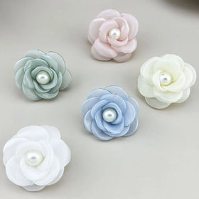 6cm Mesh Pearl Brooch Red Handmade Dress Accessories Suit Sweater Coat Pin Flower Brooch