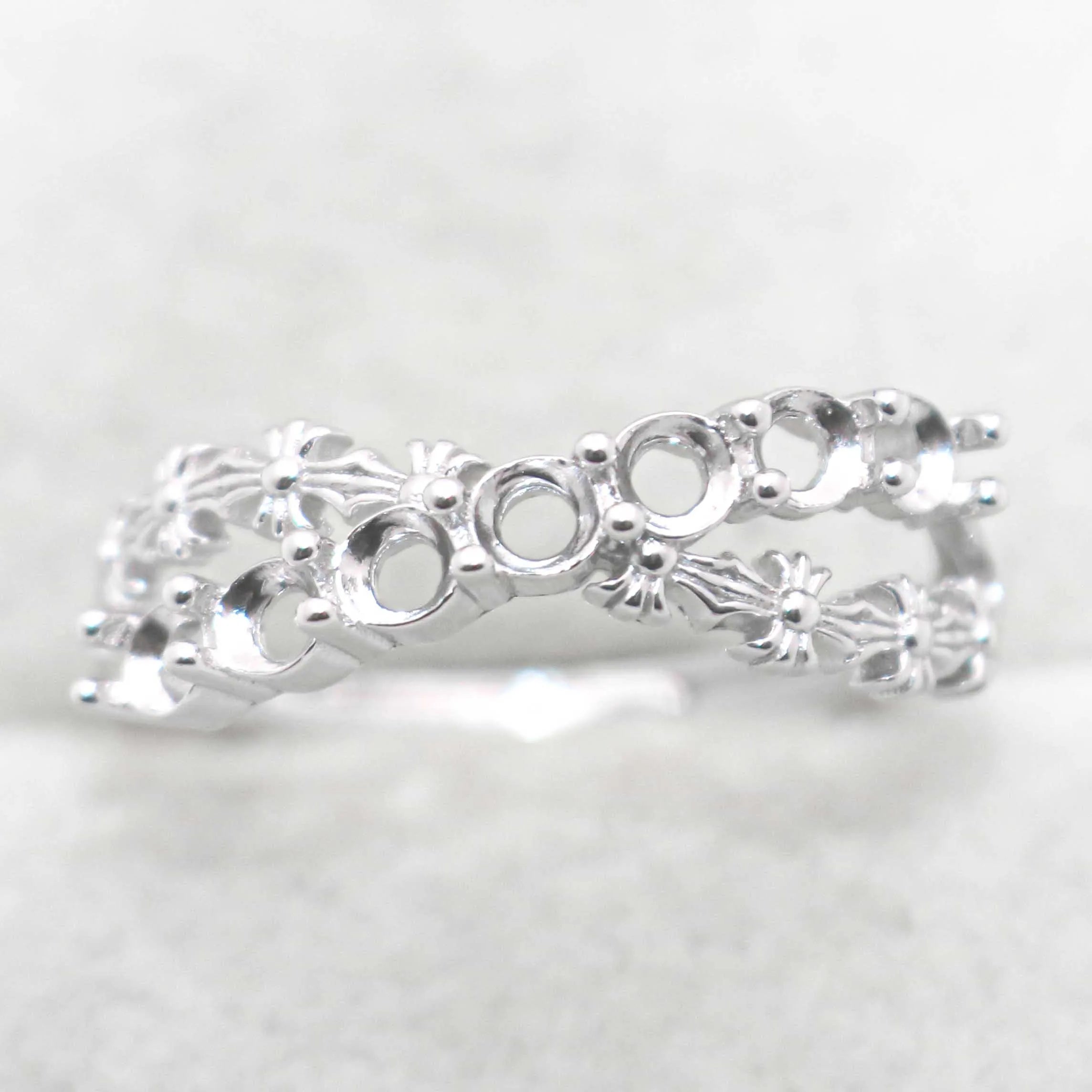 Sterling Silver 3*3mm Semi Mount Ring Empty Frame Blank Support Claw Setting S925 Base Holder Without Center Stone for Inlay DIY