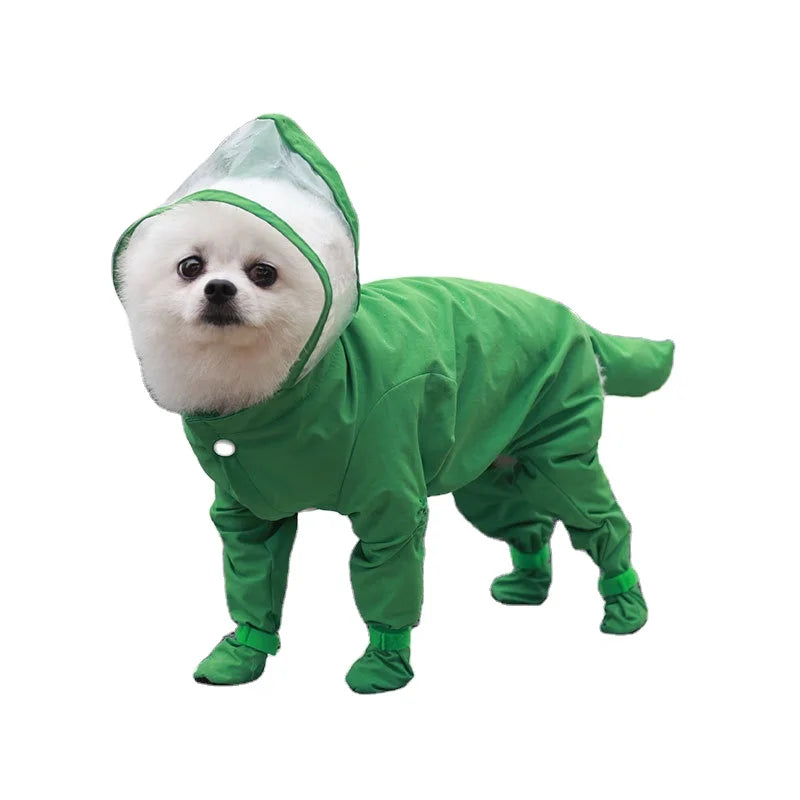 New Waterproof Fully Surrounded Classic Pet Dog Raincoat with Dog Shoes Summer Solid Coats