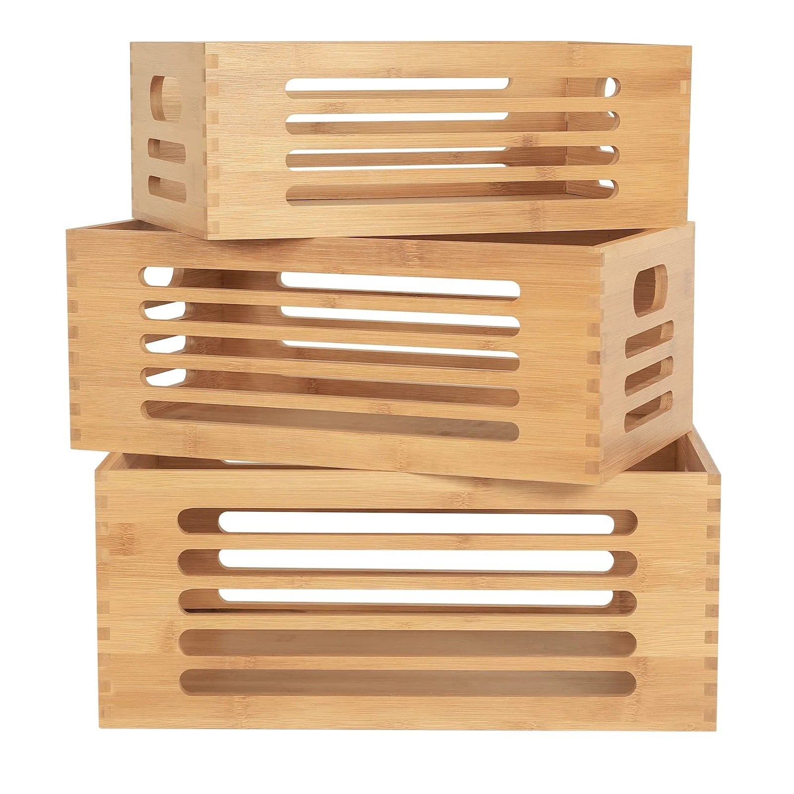 Bamboo Storage Bins Set Wooden Basket Box Wooden Container with Handles Cloth Laundry Closet Cabinet Shelf Drawer Organizer