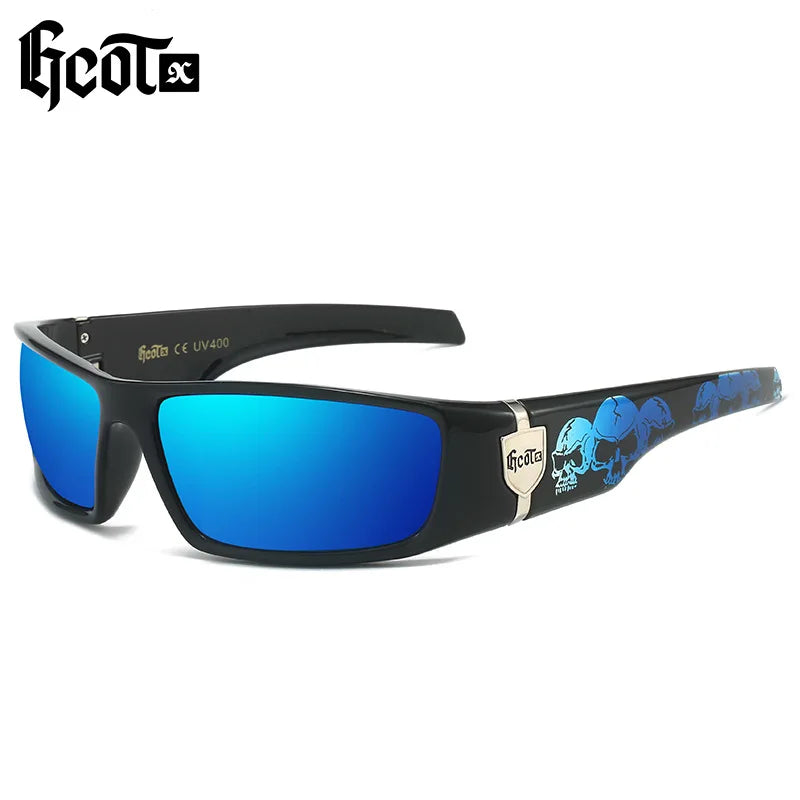 GCOTX G613 High Quality Fashion Polarized Cycling Sunglasses Men Fashion Blue Mirror Sport Sun Glasses Gradient Skull Logo Legs