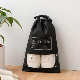 100% Polyester Travel Shoe Storage Bag Plain Style Drawstring Dust Bag for Car Household Non-Woven Fabric for Women's Shoes