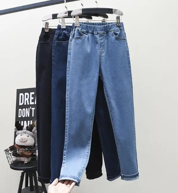 Women's Elastic High Waist Skinny Jeans Plus Size 5XL Fashion Women Black Blue Pocket Mom Jeans Skinny Stretch Denim Pants