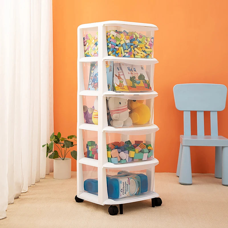 Movable Dustproof Plastic Storage Drawers 3~5 Layers Children's Organizer for Toys Clothes Sundries with Wheels