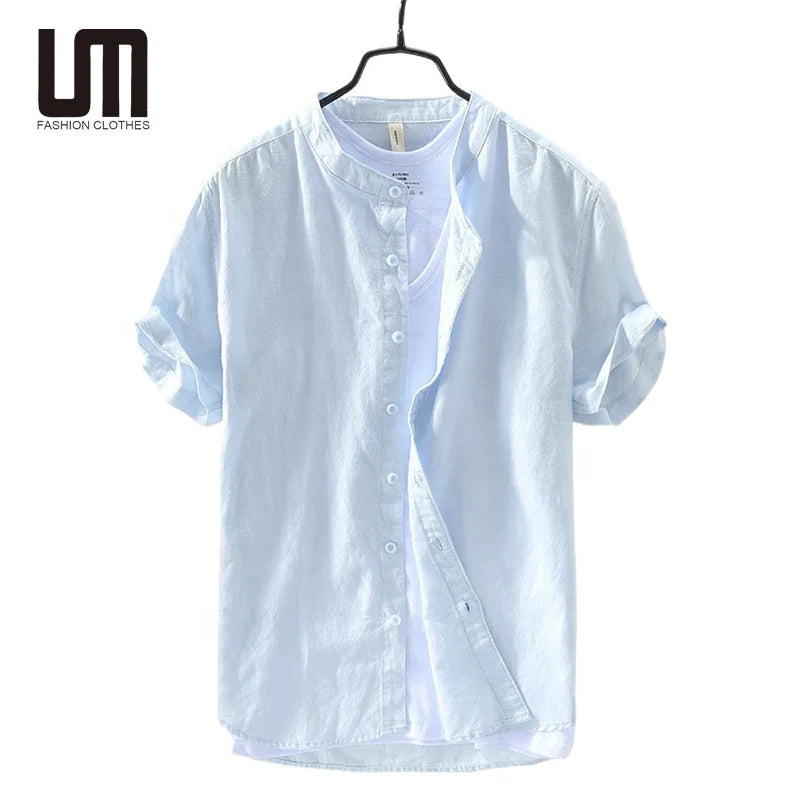 OEM Wholesale Streetwear Men Clothing Casual Cotton Linen Short Sleeve Summer Shirts