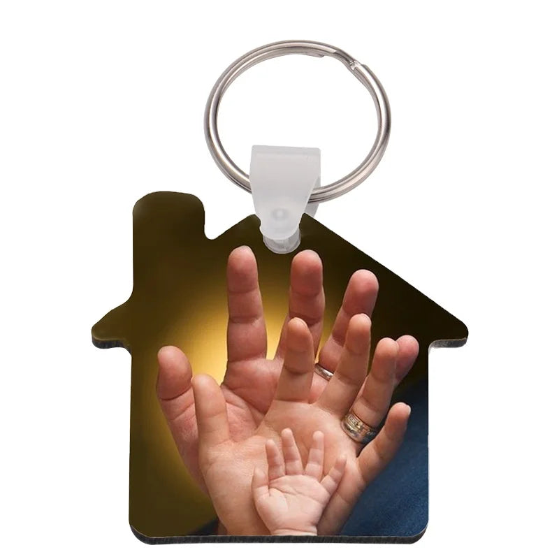 Factory Custom Wholesale DIY Printing House Shape Sublimation MDF Double-sided Keychains