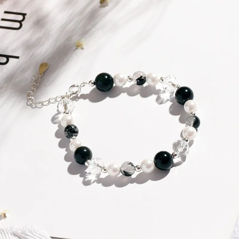 Black Crystal Freshwater Pearl Beaded Bracelet Gifts Natural Stone Bracelet for Girl