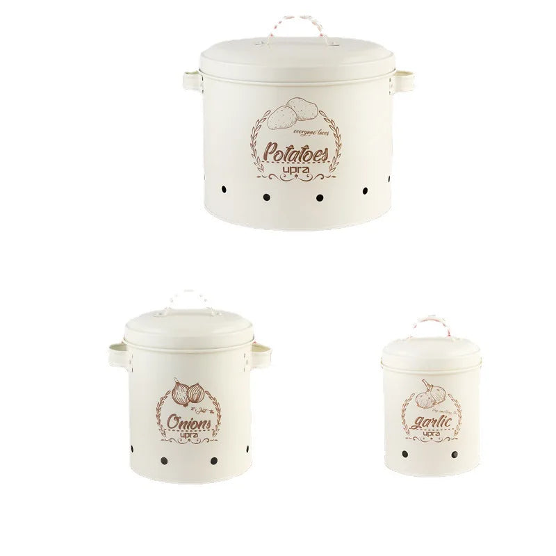 Potato Onion and Garlic Jar Container Galvanized Iron Bucket Potatoes and Onions Kitchen Storage