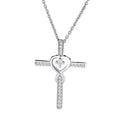 Fashion 925 Sterling Silver Heart Cross Shaped Diamond Pendant Necklace for Women