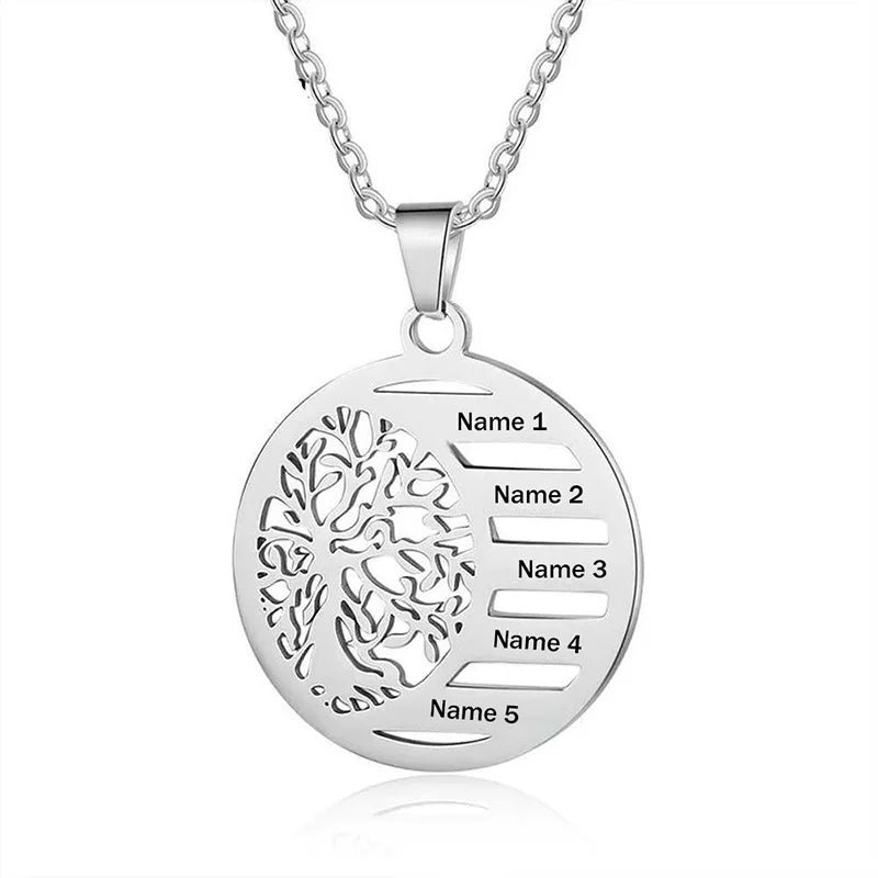 Duoying OEM Tree of Life Stainless Steel Family Custom Name Engraving Necklace