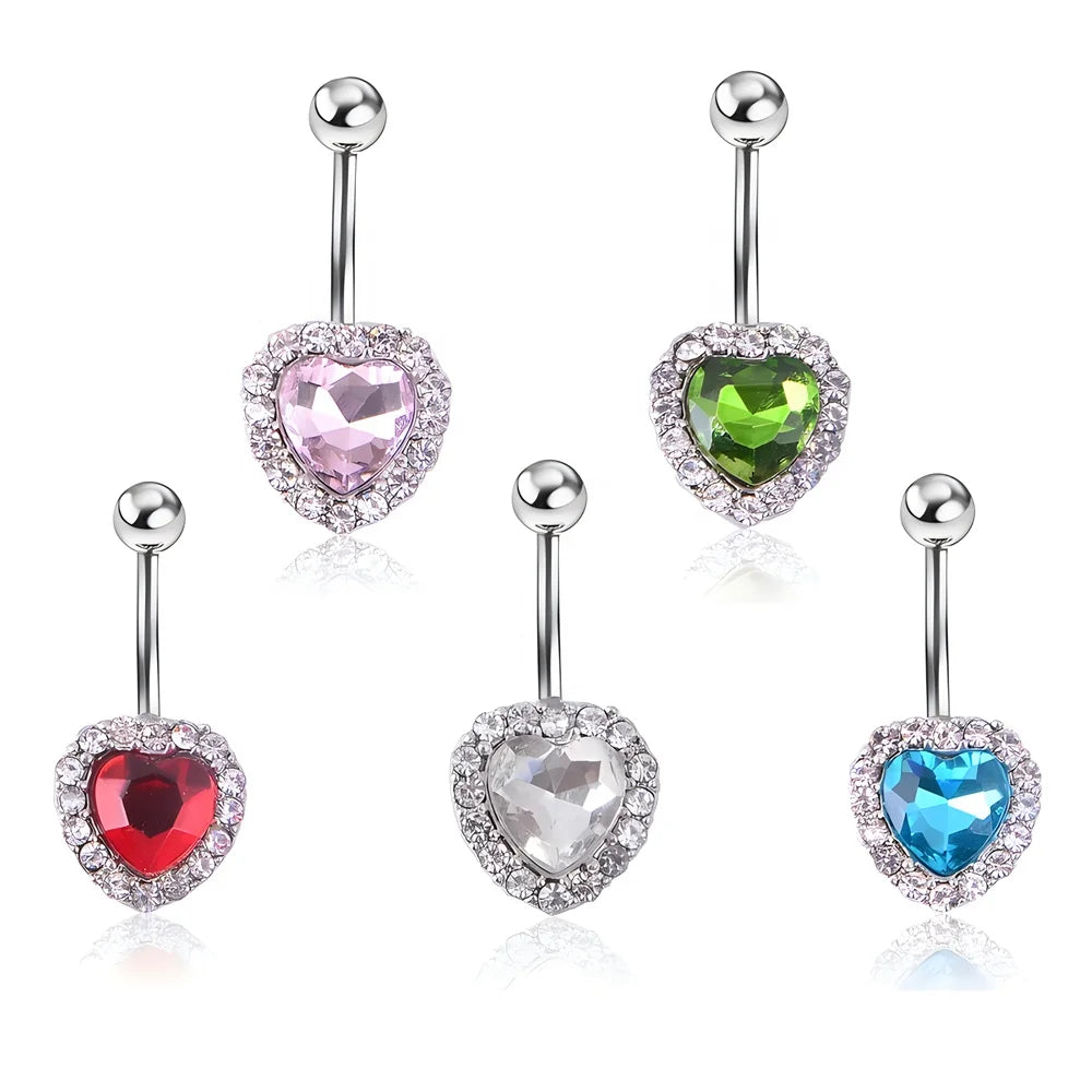 Stainless Steel Original Factory Fashion Women Jewelry Heart Shape Crystal Belly Button Rings Navel Body Piercing Jewelry