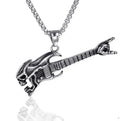 Hip Hop Skeleton Bass Guitar Gesture Necklace Men's Retro Music Personalized Instrument Stainless Steel Necklace