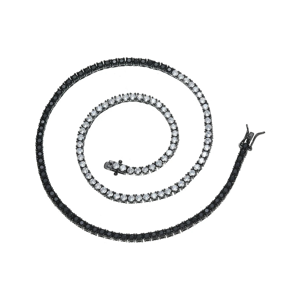 BC167 3MM Clear and Black CZ Tennis Chain Necklace Men and Women Tennis Necklace
