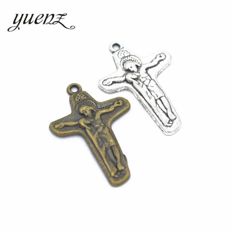 YuenZ Antique Silver Color Cross Charms Plated Pendants Jewelry Making DIY Handmade Craft 34*24mm T40