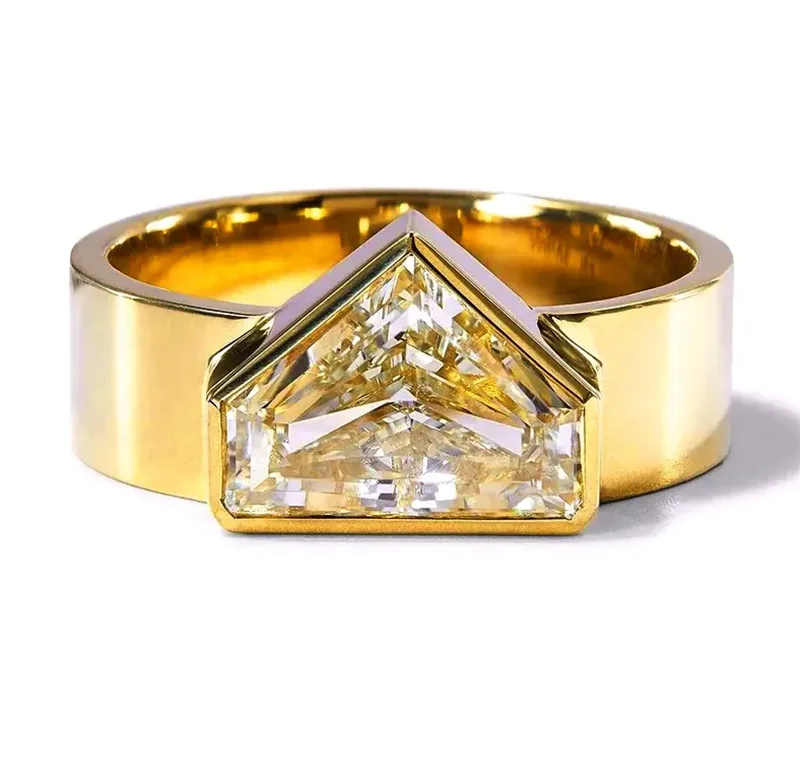 Women Men's Wedding Jewelry 925 Sterling Silver 18K Gold Plated Modified Shield Step Cut Zircon Rings Bezel Setting Inlay