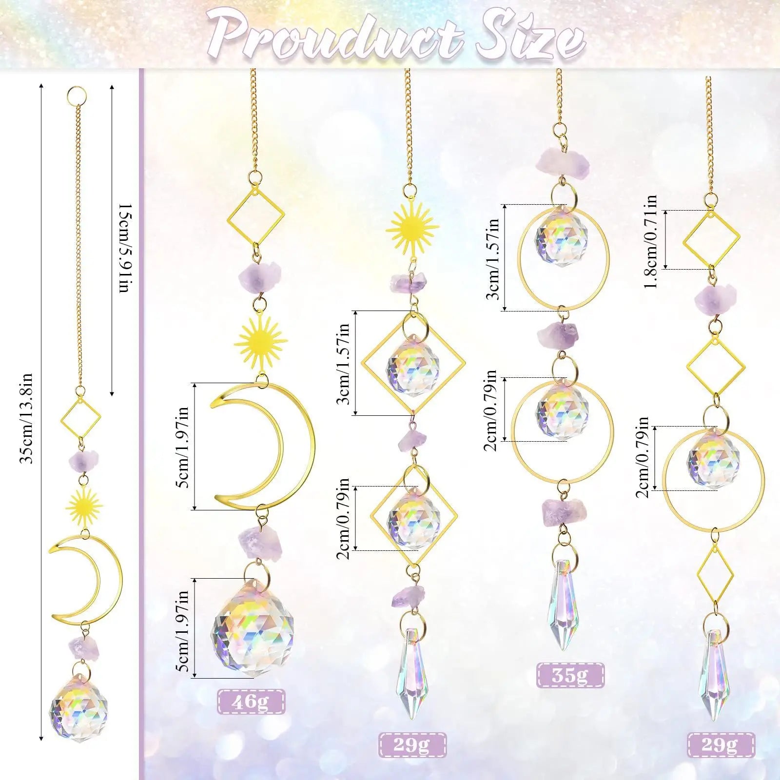 Wholesale Crystal Suncatcher Moon Gold and Silver Sun Catchers Crystal Glass Wind Chimes Crystal Sun Catcher for Decoration