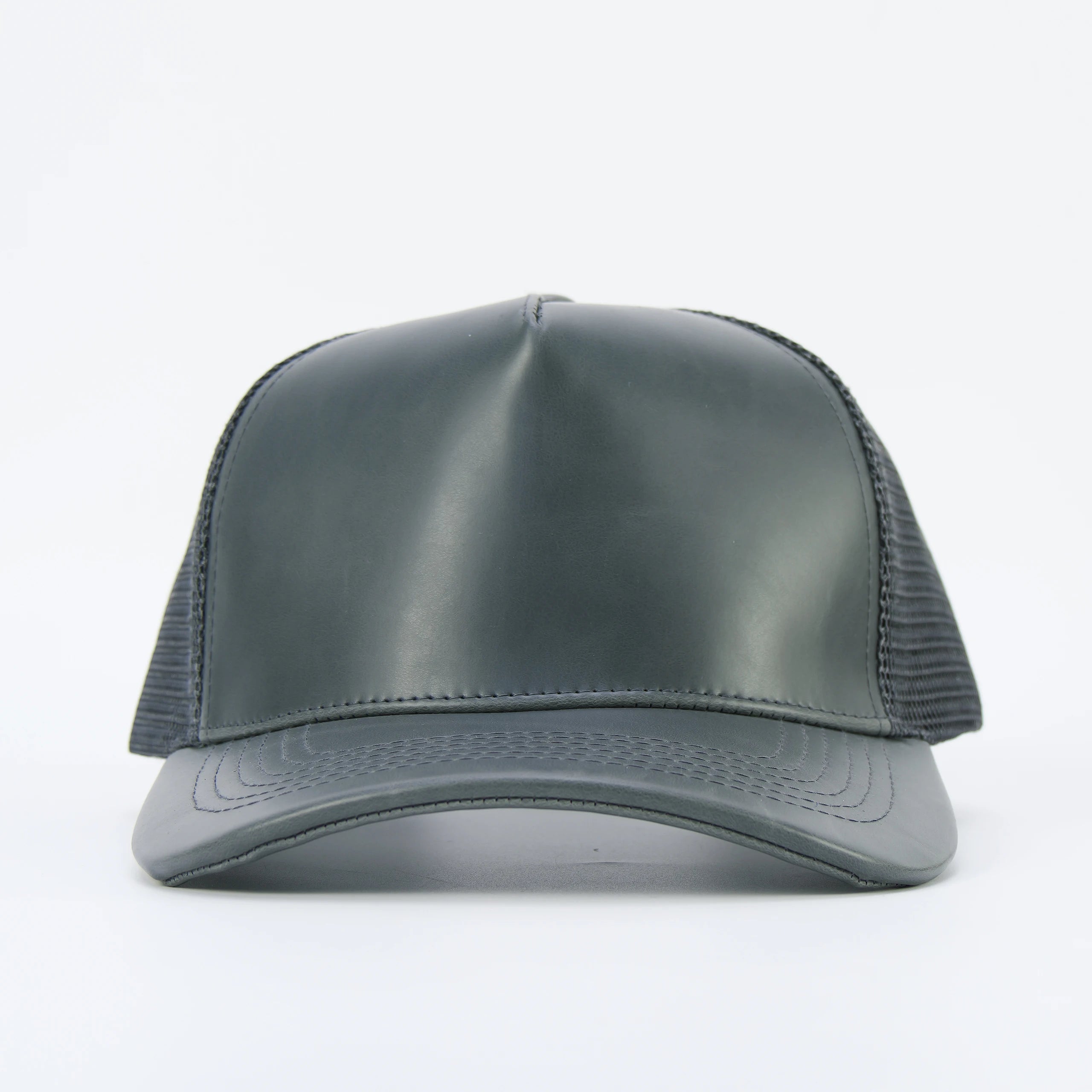 Custom Logo Casual Unisex Mesh Caps 5 Panels Laser Engraved Pu Leather Blank Laserable Leatherette Trucker Hat
