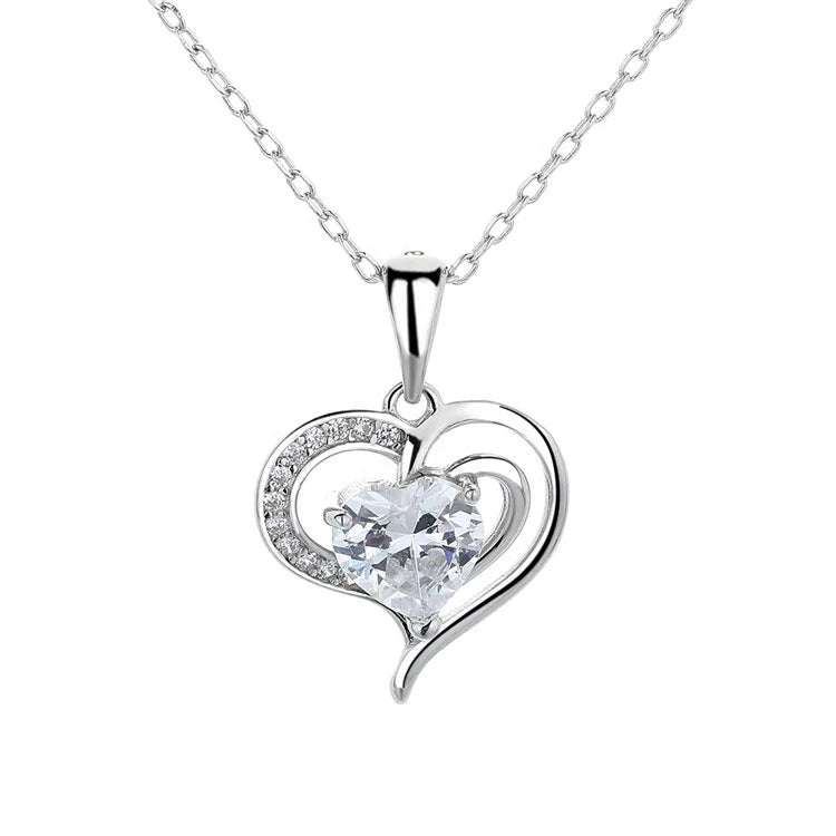 Heart Pendant in Pure Silver Lover Wedding Gemstone Necklace Jewelry for Women