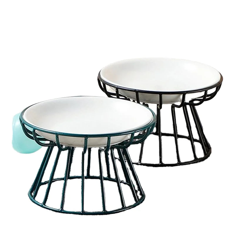 Cheap Eco-Friendly Cat Food Bowl High-Rise Anti-Spill Base Neck Support  Ceramic Cat Dish With Pet Food Plate