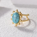 RS1064 Vintage High Quality Waterproof 18k Gold Plated Stainless Steel Turquoise Stone Statement Open Cuff Rings for Women 2022