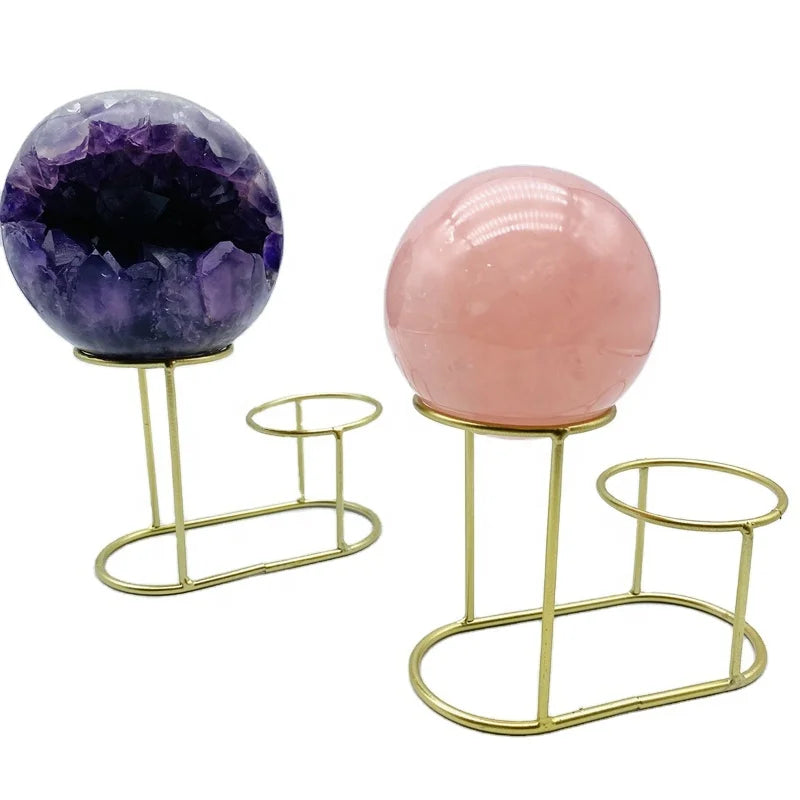 Wholesale Living Room Desktop Metal Ornaments Crystal Double Sphere Golden Metal Stand