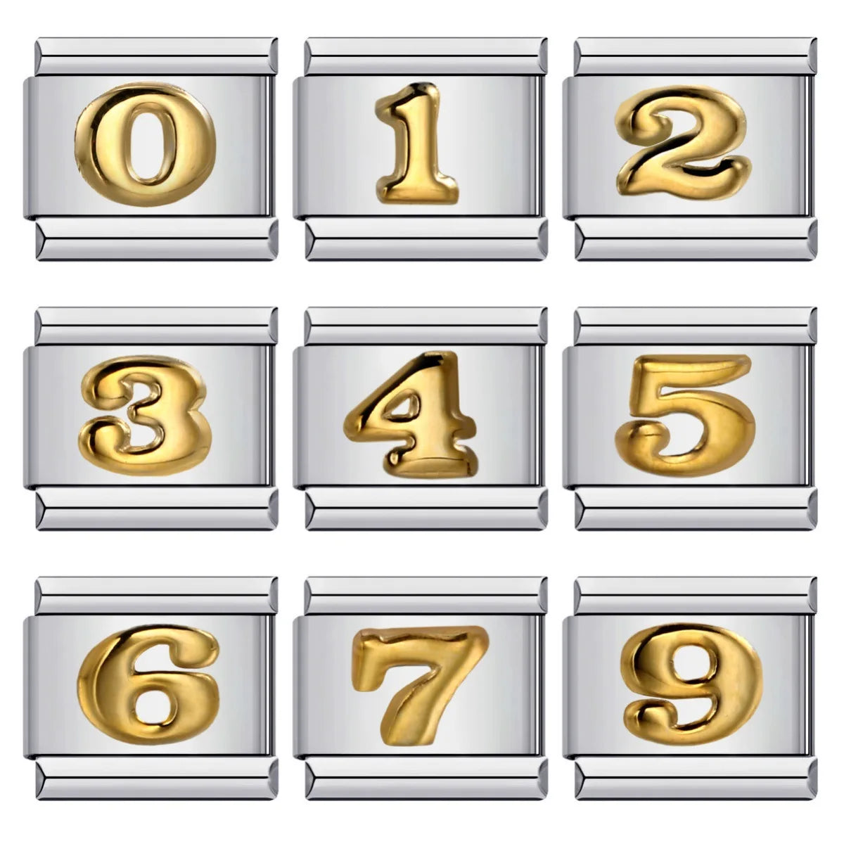 Italian Bracelet Gold Color 0-9 Figure Number Links Charm Fit 9mm Stainless Steel Women Men Bangle DIY Making Jewelry Gifts