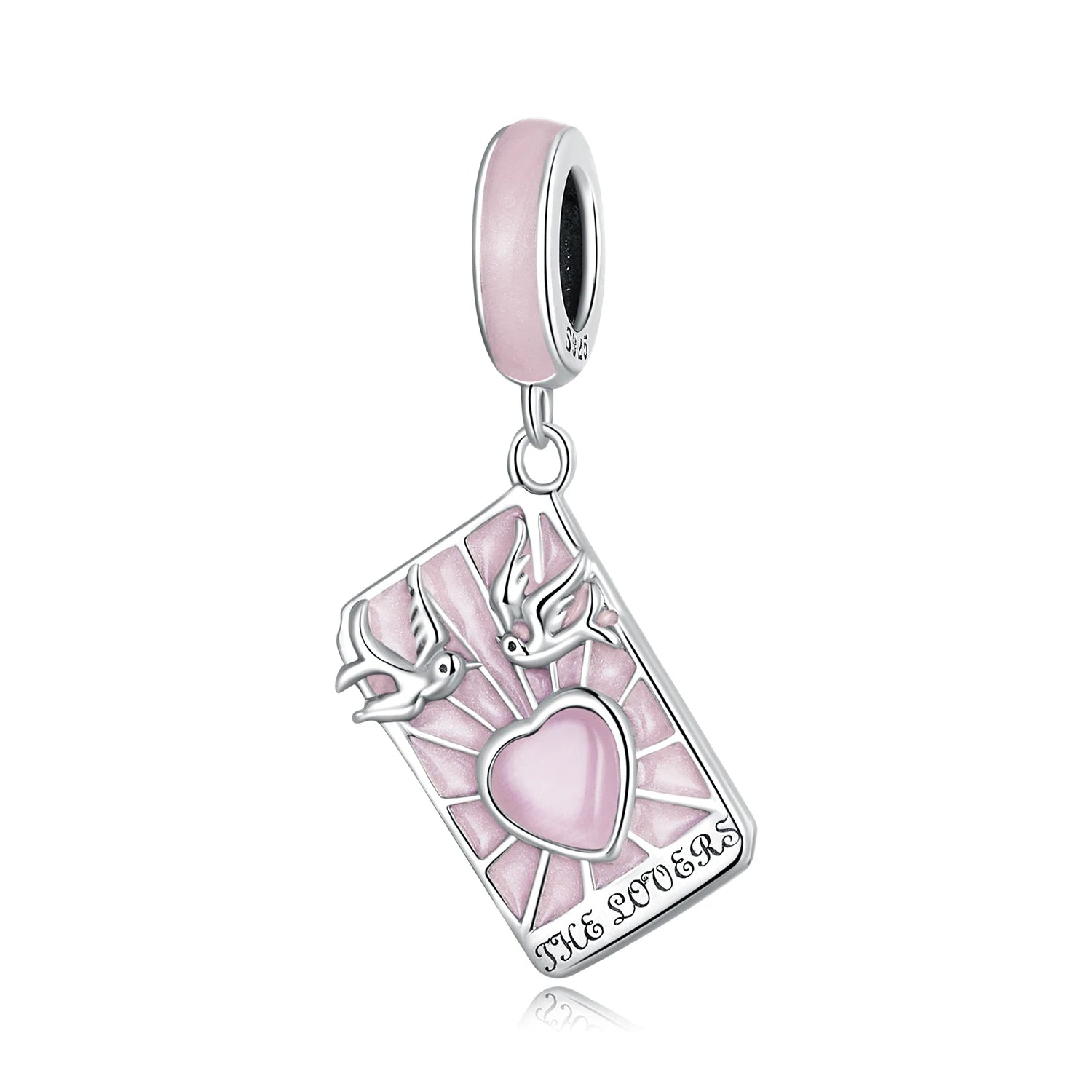 Pink Tarot Cards Lovers Charm Love Bird Fashion 925 Sterling Silver Bead Pendant Fit Women Bracelet Jewelry Making SCC2263