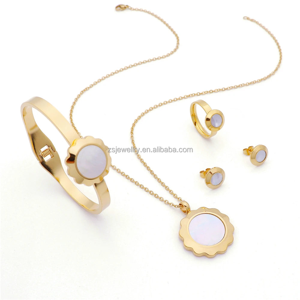 Brand Design Luxury Shell Stone Classic Numerals Sets Women Set Jewelry Gold 14K 18K Plated