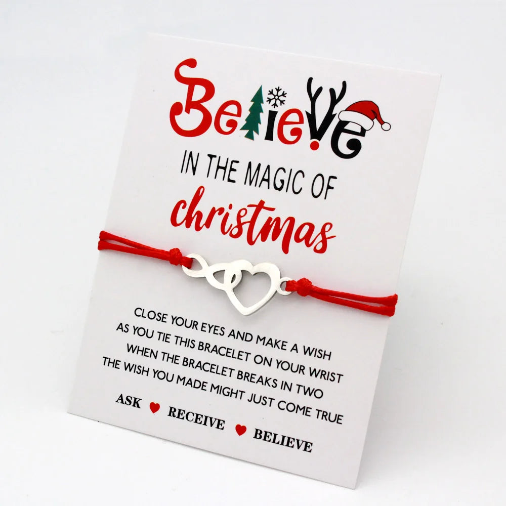 Christmas Gift Stainless Steel Silver Tone Double Heart Knot Infinity Infinite Love Pendant Christmas Tree Bracelets