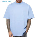 300 GSM Mens 100% Organic Cotton Mock Rib Neck Oversize Drop Shoulder T-Shirt Blank Streetwear Heavyweight Plain T Shirt for Men