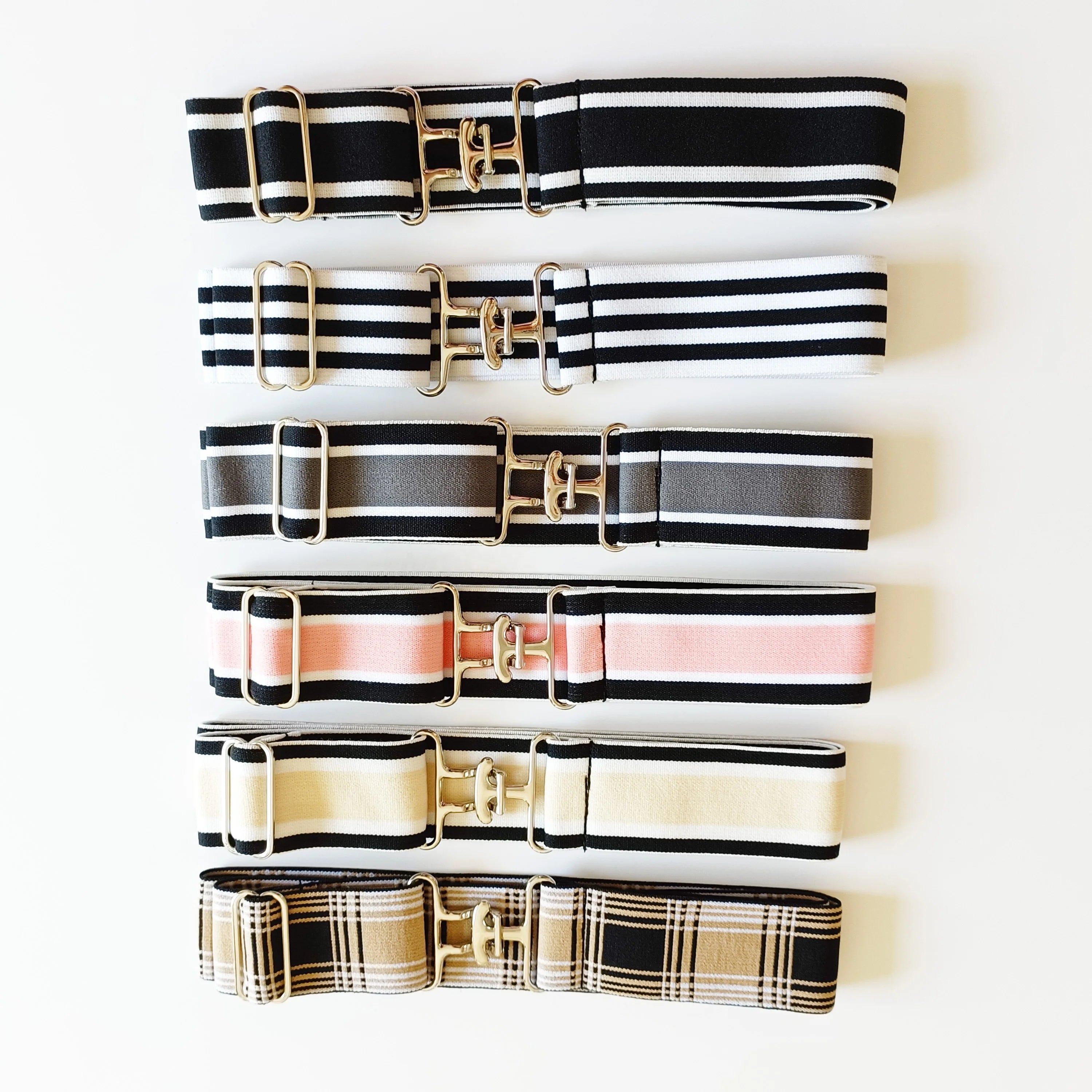 Stripe Color READY to SHIP 1.5 Inch 4 cm Snaffle Bit Elastic Equestrian Belt with Surcingle Buckle