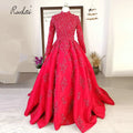 Ruolai OEV-L4392 Shining Beading Appliqued High Neckline Long Sleeves Dinner Dress Lace Muslim Evening Dress