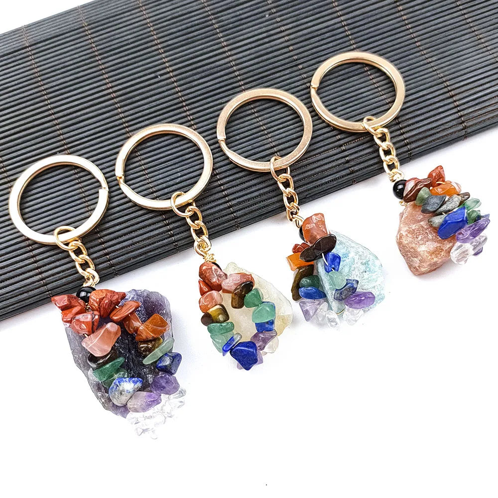 Diy Beauty Personal Key Ring rainbow Color Stone Pendant of Ore Specimen Folk Crafts Natural Stone Crystal Agate Jade