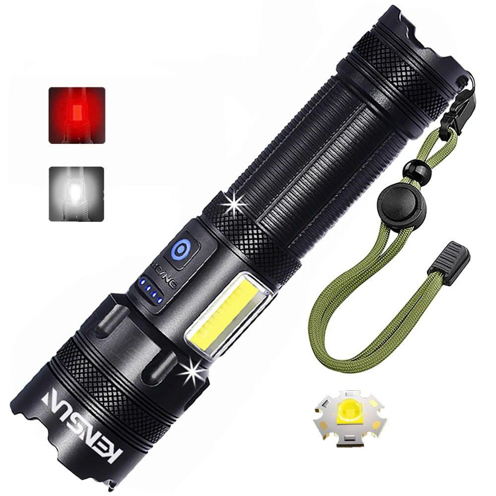 Super Bright  High Power XHP120 COB Zoomable Dual Light Source USB Rechargeable Waterproof Led Torch Light Flashlights