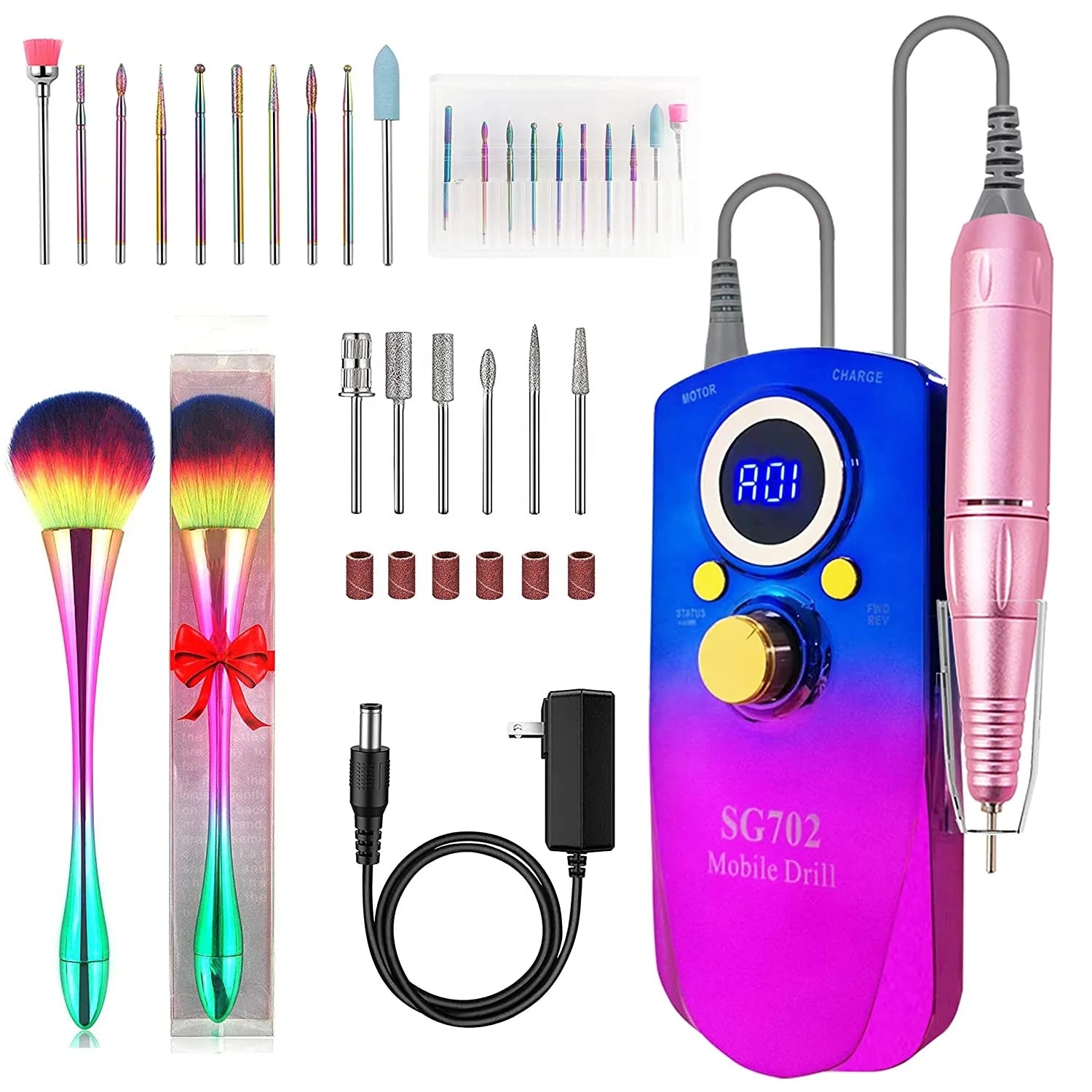 Portable Electric Nail Drill Machine35000RPM Professional Colorful Rechargeable Nail Drill With 16 Pcs Nail Drill Bits