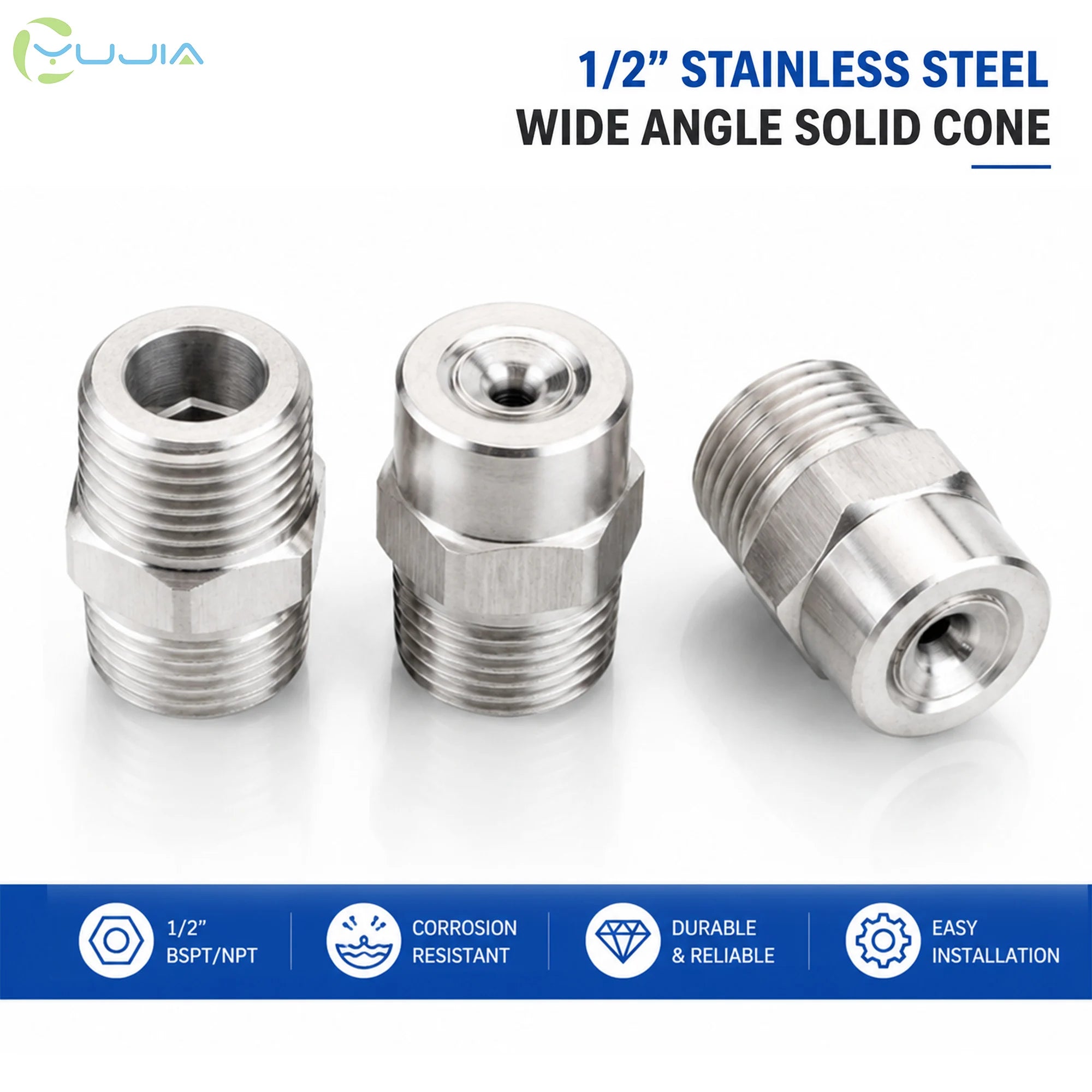 BSPT 1/2" High Pressure Stainless Steel 120° Wide Angle Full Cone Nozzle for Industrial Cooling & Workshop Dust Suppression