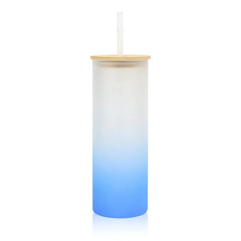 FX Factory Wholesale Custom Borosilicate Glass Tumbler Glass Water Bottle With Straw Bamboo Lid