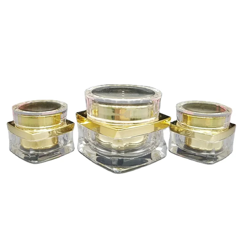 Ready Stocks Sengmi Brand Square Luxury Fancy 5g 15g Empty Acrylic Gold Plastic Cream Containers Cosmetic Jar Screw-on Cap
