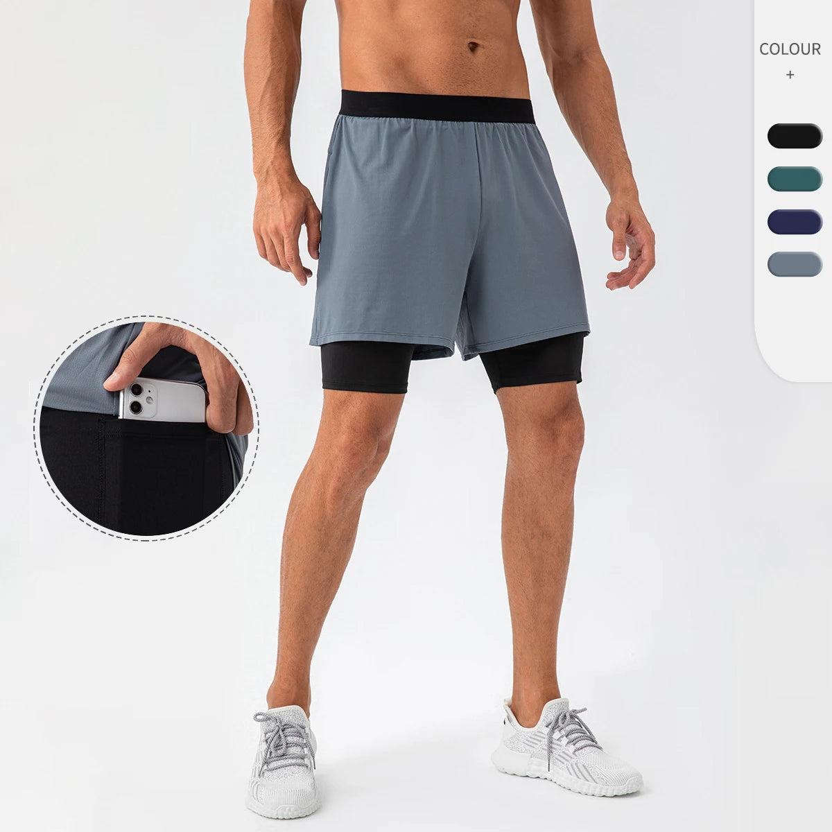 Custom Logo 2 in 1 Running Gym Shorts for Men Workout Sweat Shorts With Inner Phone Pocket Quick Dry Shorts